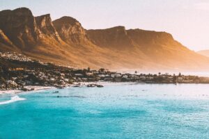 The beach and the mountains of cape town south africa.